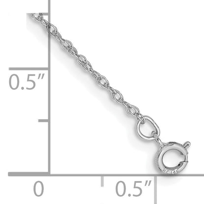 14K White Gold 6 inch .8mm Light Baby Rope with Spring Ring Clasp Chain