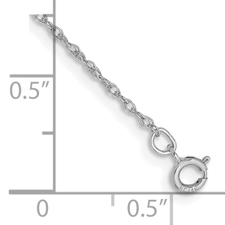 14K White Gold 5.5 inch .8mm Light Baby Rope with Spring Ring Clasp Chain