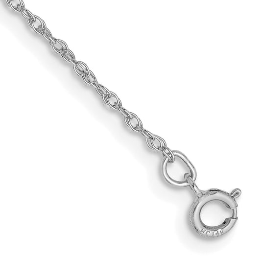 14K White Gold 6 inch .8mm Light Baby Rope with Spring Ring Clasp Chain