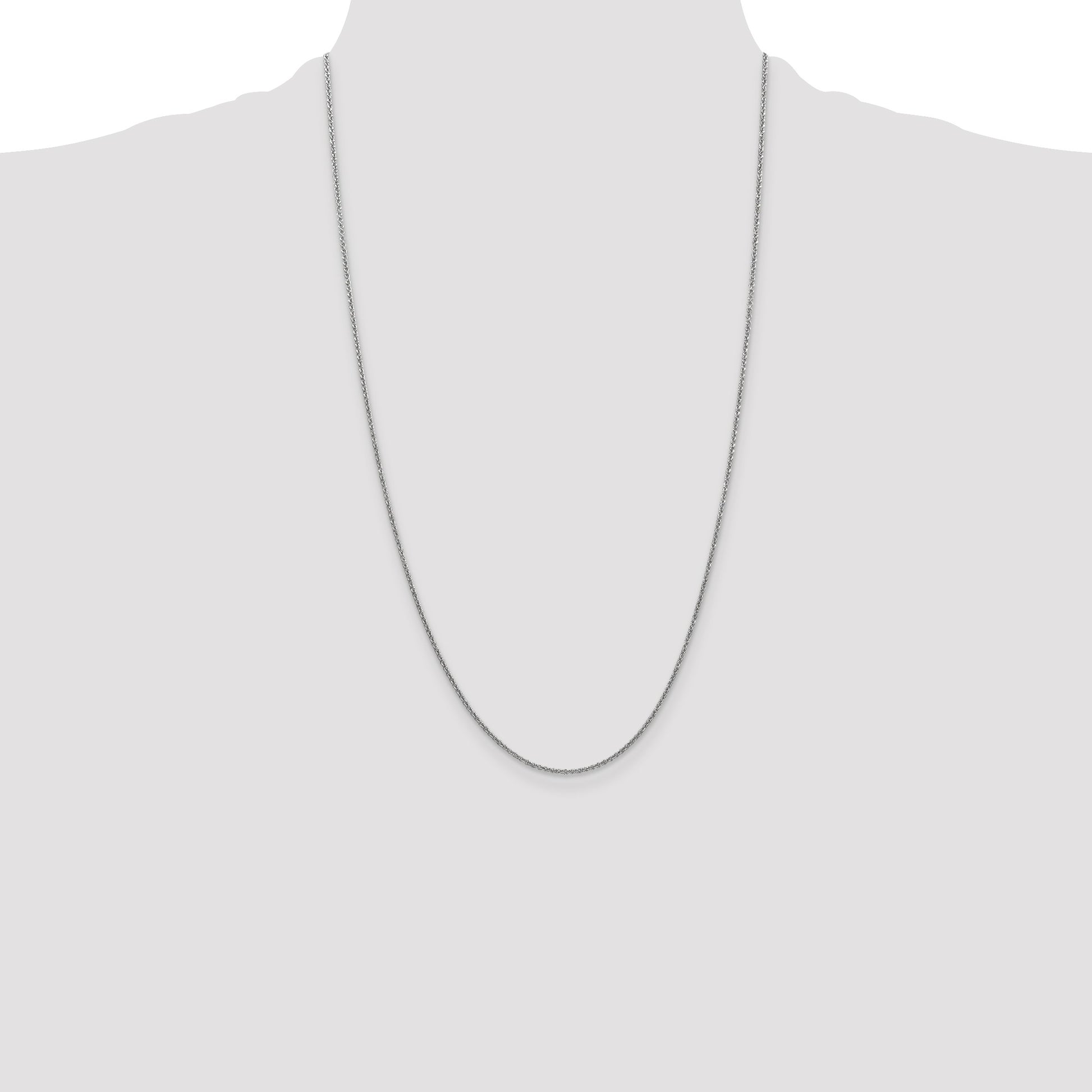 14K White Gold 26 inch 1.4mm Round Open Link Cable with Lobster Clasp Chain