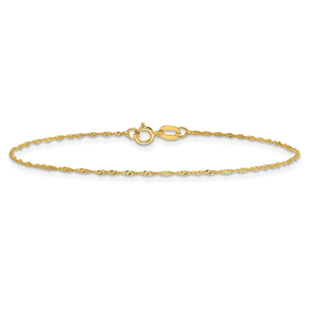 14K 10 inch 1mm Singapore with Spring Ring Clasp Anklet