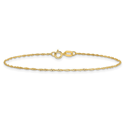 14K 10 inch 1mm Singapore with Spring Ring Clasp Anklet