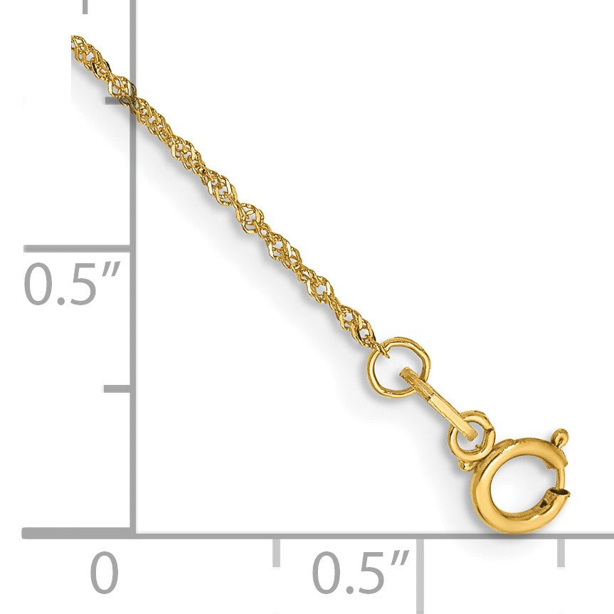 14K 10 inch 1mm Singapore with Spring Ring Clasp Anklet