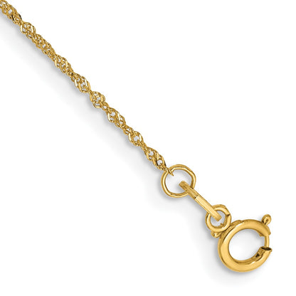 14K 6 inch 1mm Singapore with Spring Ring Clasp Chain