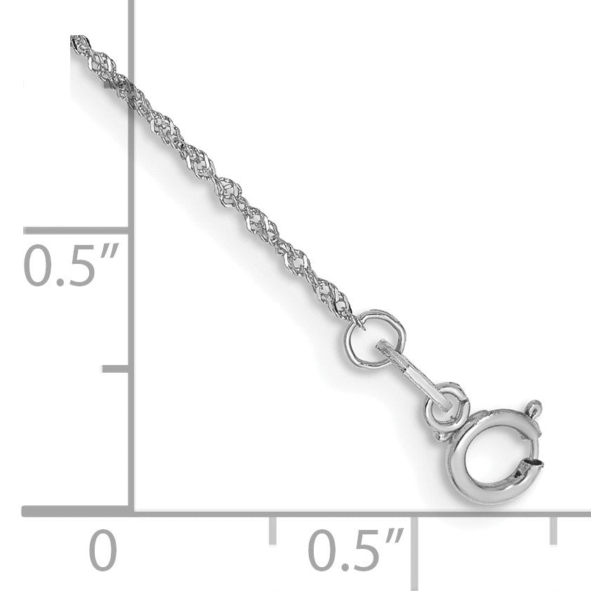 14K White Gold 6 inch 1mm Singapore with Spring Ring Clasp Chain