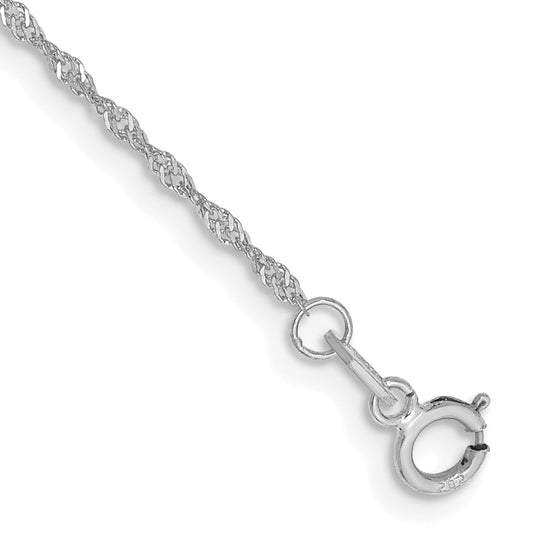 14K White Gold 5.5 inch 1.10mm Singapore with Spring Ring Clasp Chain