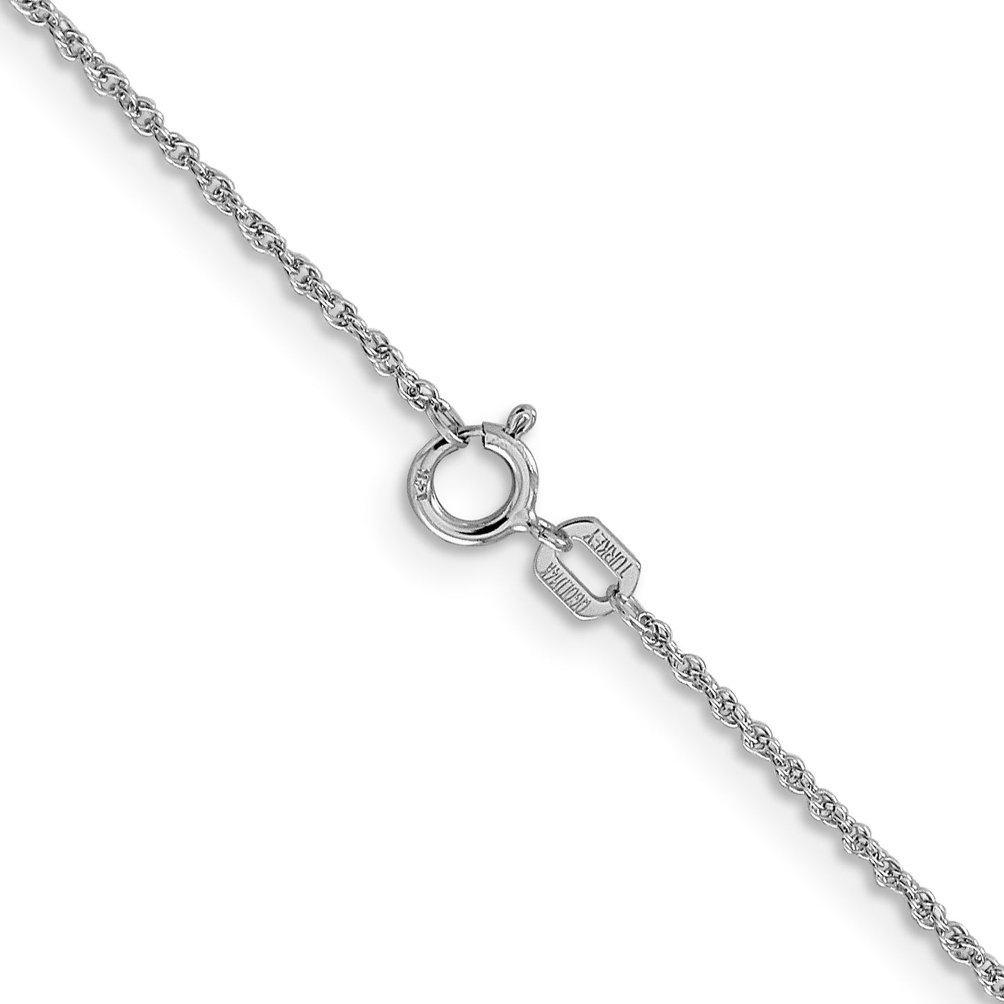 14K White Gold 22 inch 1.1mm Baby Rope with Spring Ring Clasp Chain