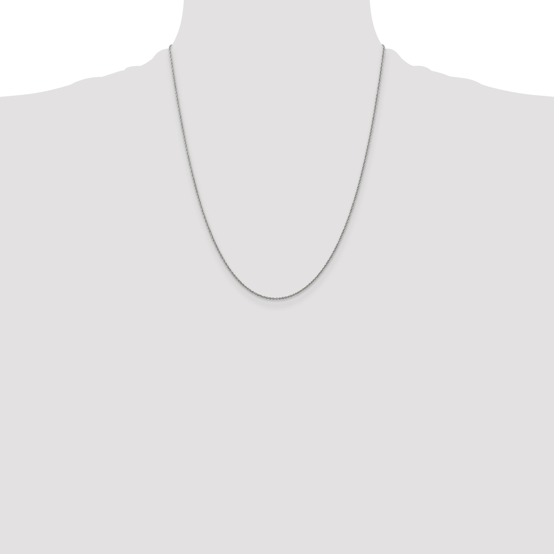14K White Gold 22 inch 1.1mm Baby Rope with Spring Ring Clasp Chain