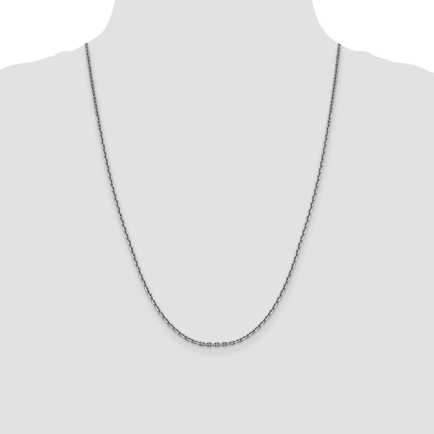 14K White Gold 24 inch 2.5mm Diamond-cut Cable with Lobster Clasp Chain