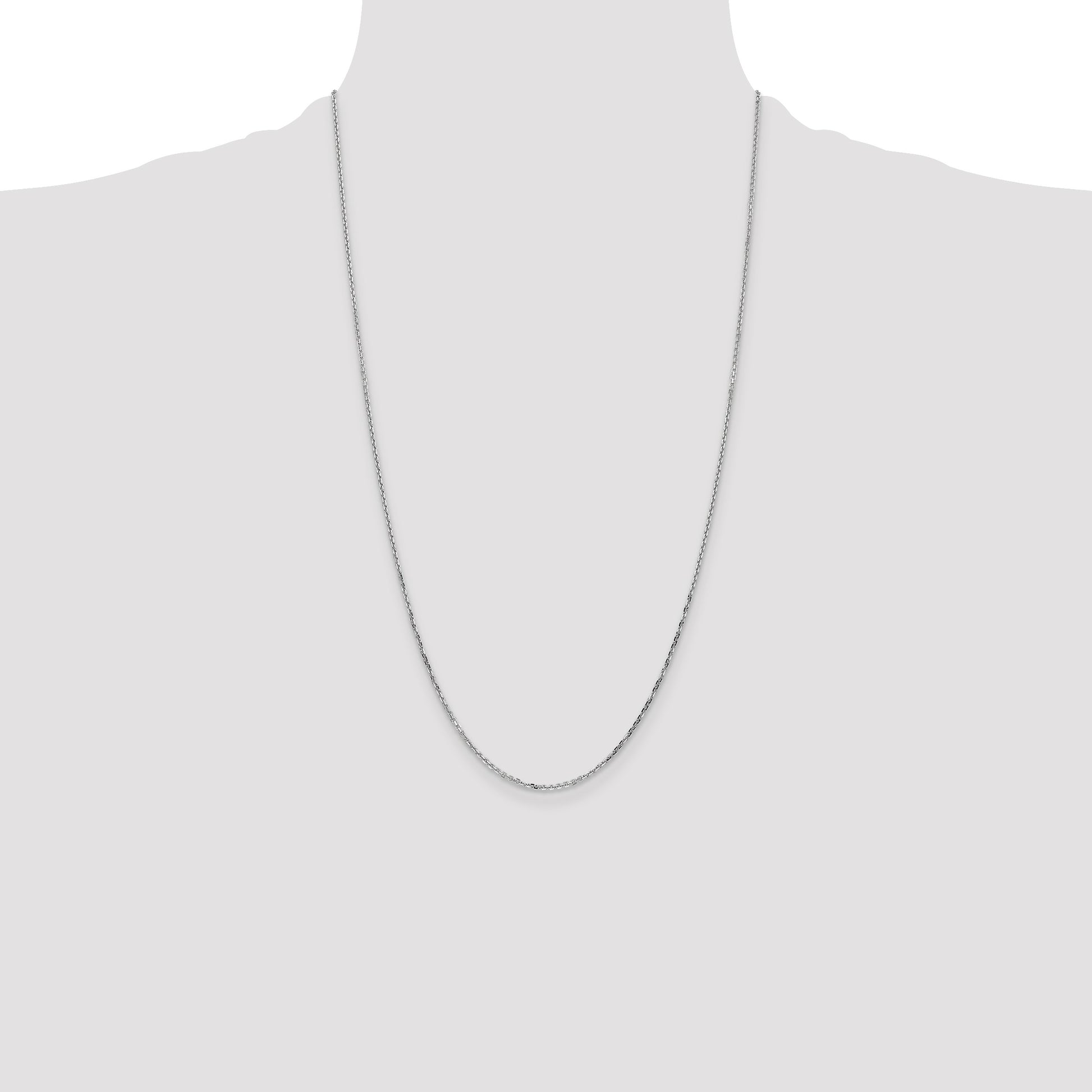 14K White Gold 26 inch 1.4mm Diamond-cut Round Open Link Cable with Lobster Clasp Chain
