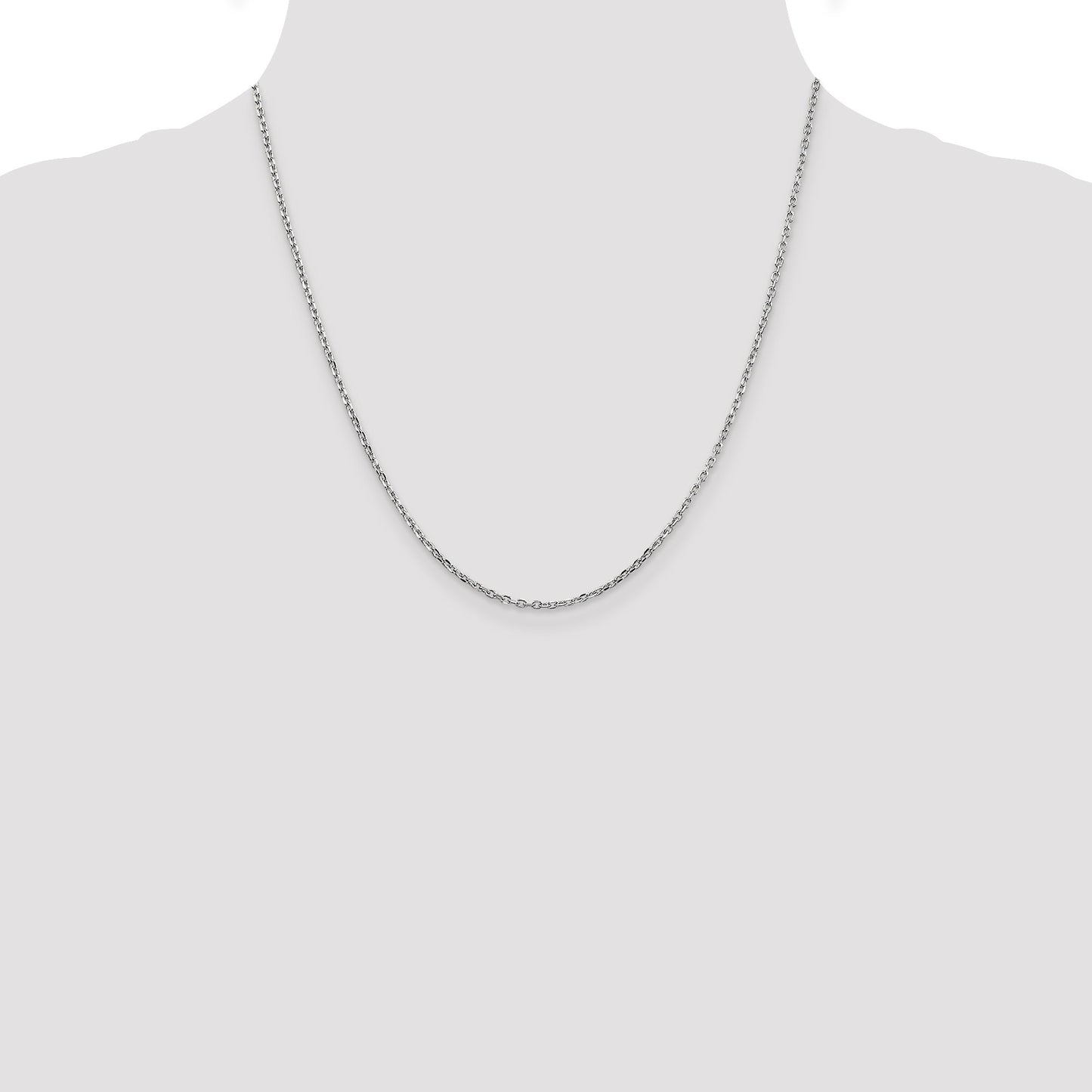 14K White Gold 20 inch 1.8mm Diamond-cut Round Open Link Cable with Lobster Clasp Chain