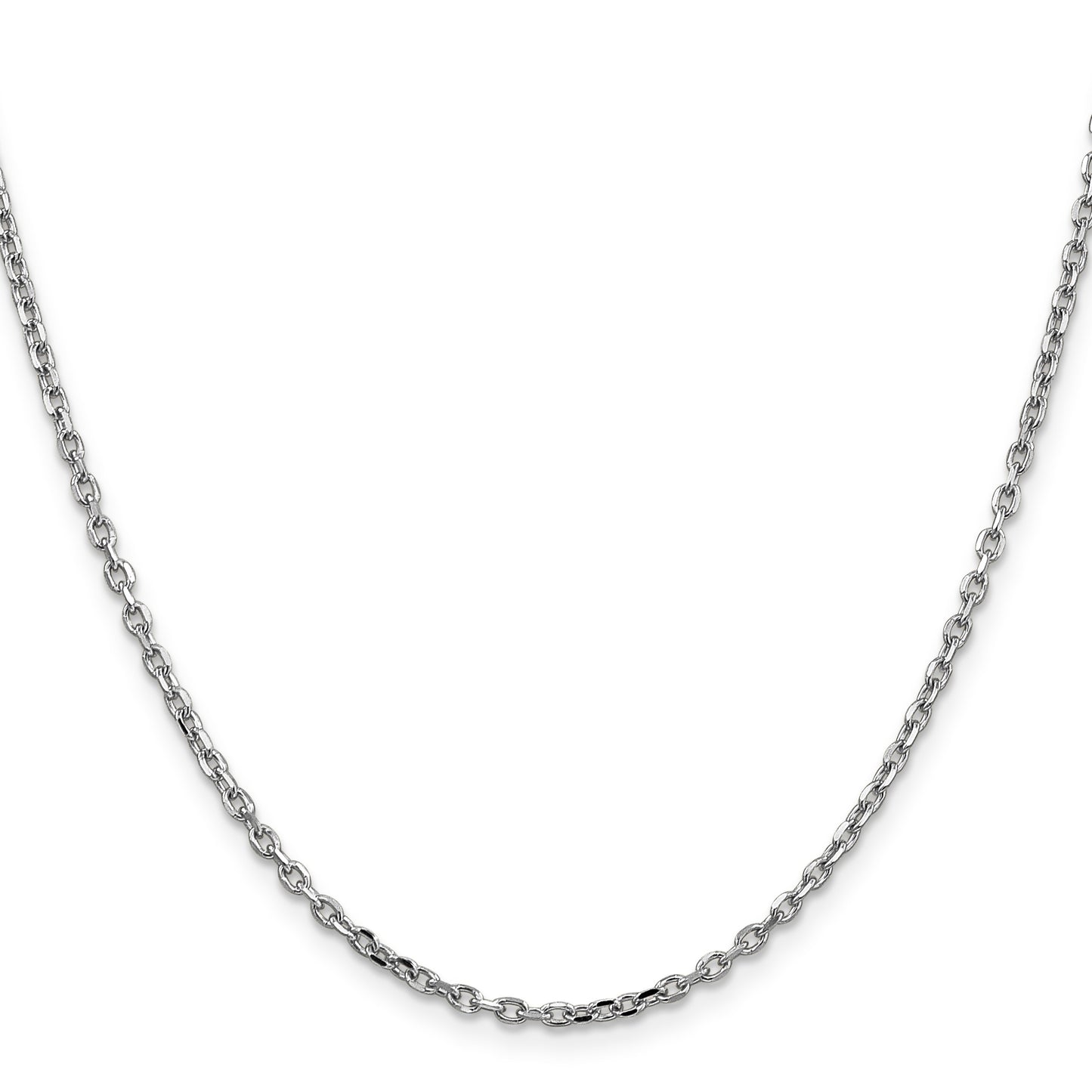 14K White Gold 18 inch 2.2mm Diamond-cut Round Open Link Cable with Lobster Clasp Chain