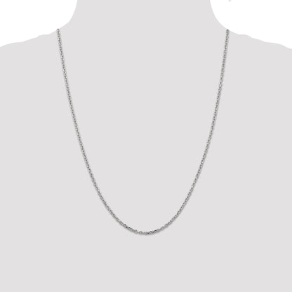 14K White Gold 24 inch 2.2mm Diamond-cut Round Open Link Cable with Lobster Clasp Chain