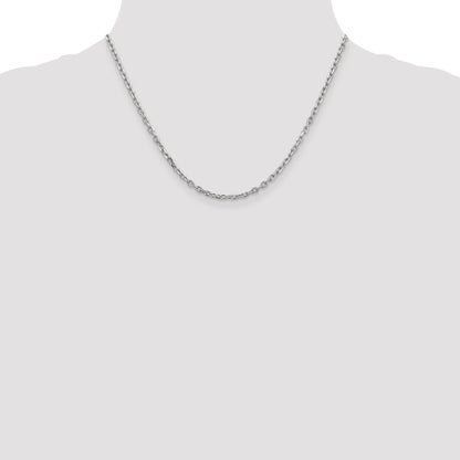 14K White Gold 18 inch 3mm Diamond-cut Round Open Link Cable with Lobster Clasp Chain