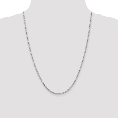 14K White Gold 24 inch 3mm Diamond-cut Round Open Link Cable with Lobster Clasp Chain