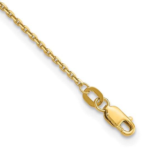 14K 10 inch 1.4mm Diamond-cut Round Open Link Cable with Lobster Clasp Anklet