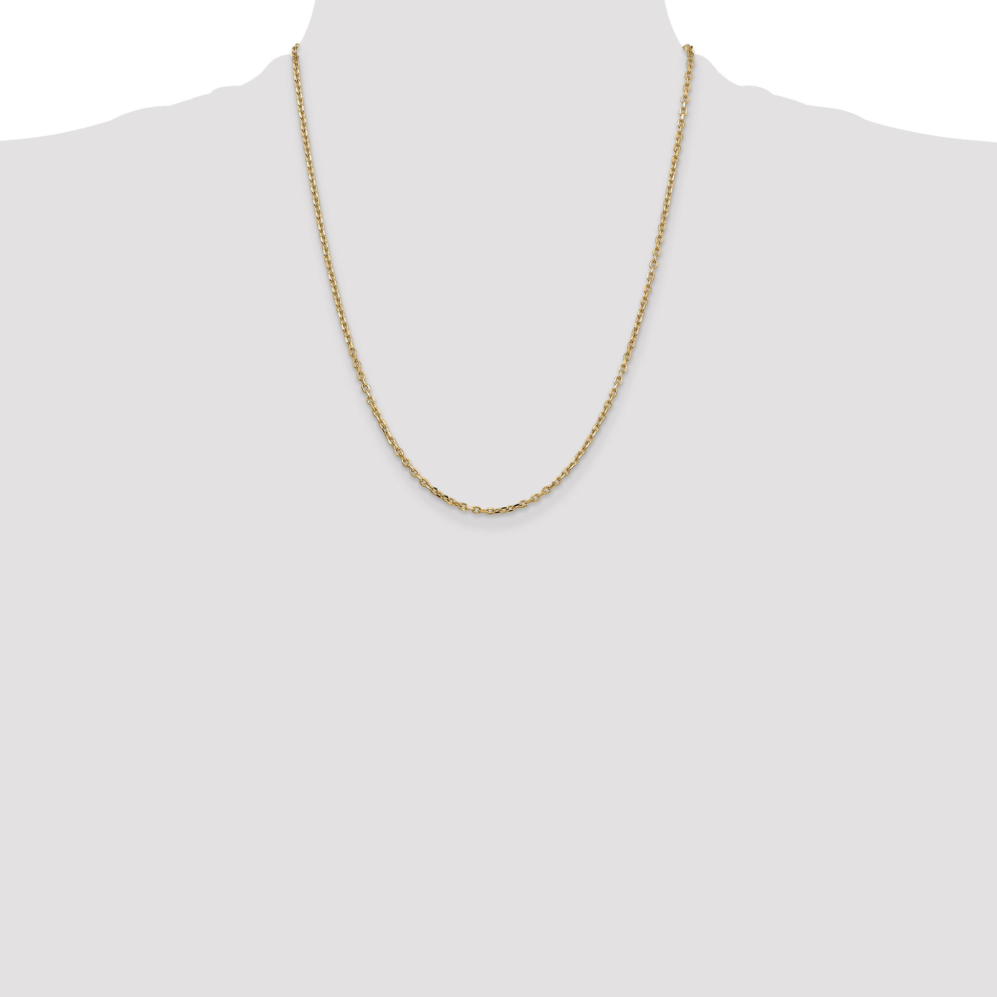 14K 22 inch 2.2mm Diamond-cut Round Open Link Cable with Lobster Clasp Chain