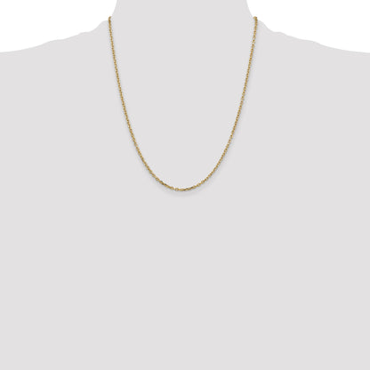 14K 22 inch 2.2mm Diamond-cut Round Open Link Cable with Lobster Clasp Chain