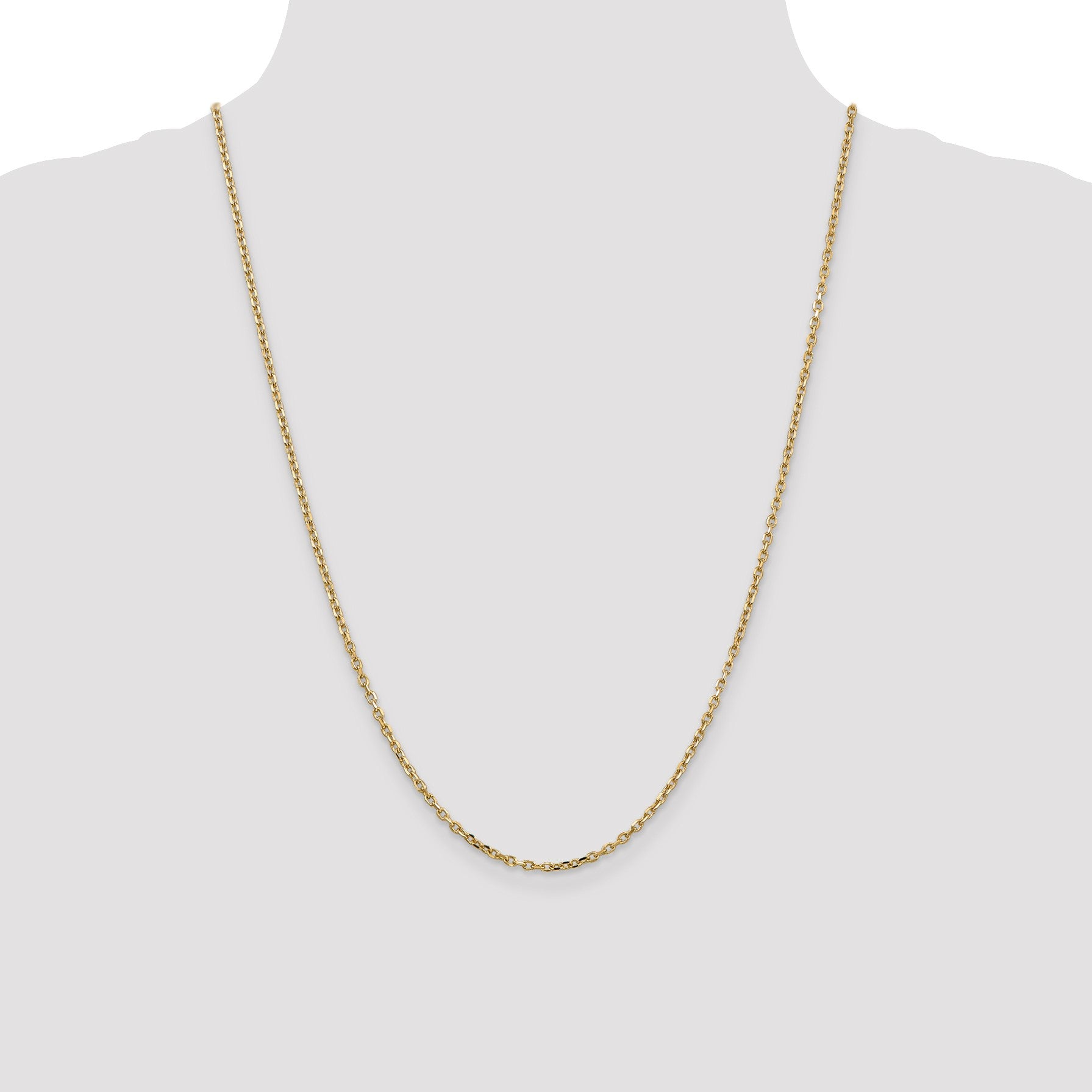 14K 24 inch 2.2mm Diamond-cut Round Open Link Cable with Lobster Clasp Chain