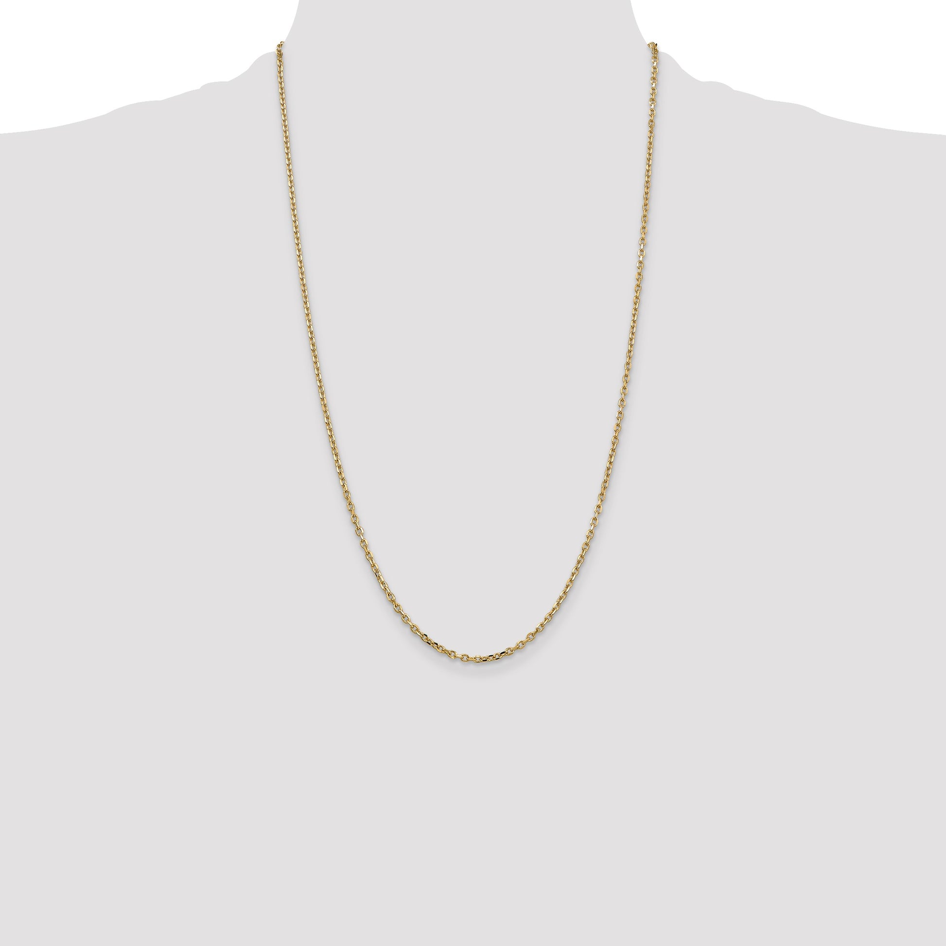 14K 26 inch 2.2mm Diamond-cut Round Open Link Cable with Lobster Clasp Chain