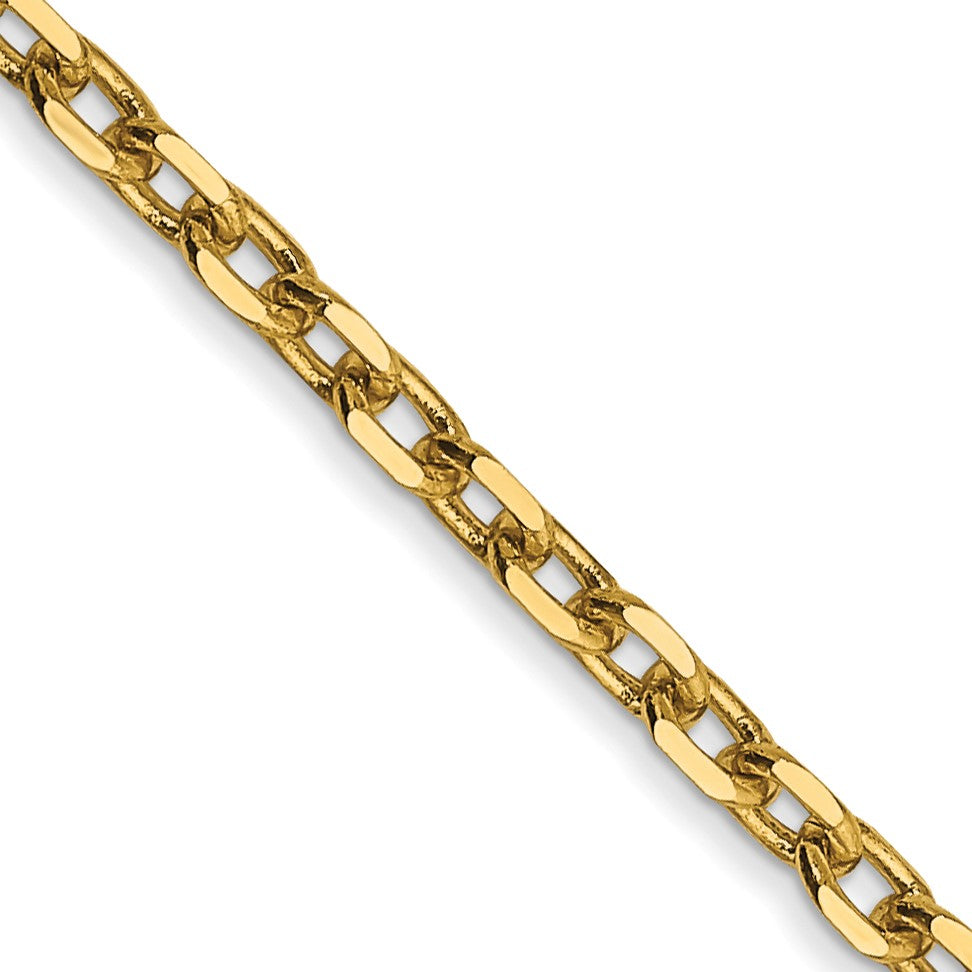 14K 26 inch 2.2mm Diamond-cut Round Open Link Cable with Lobster Clasp Chain