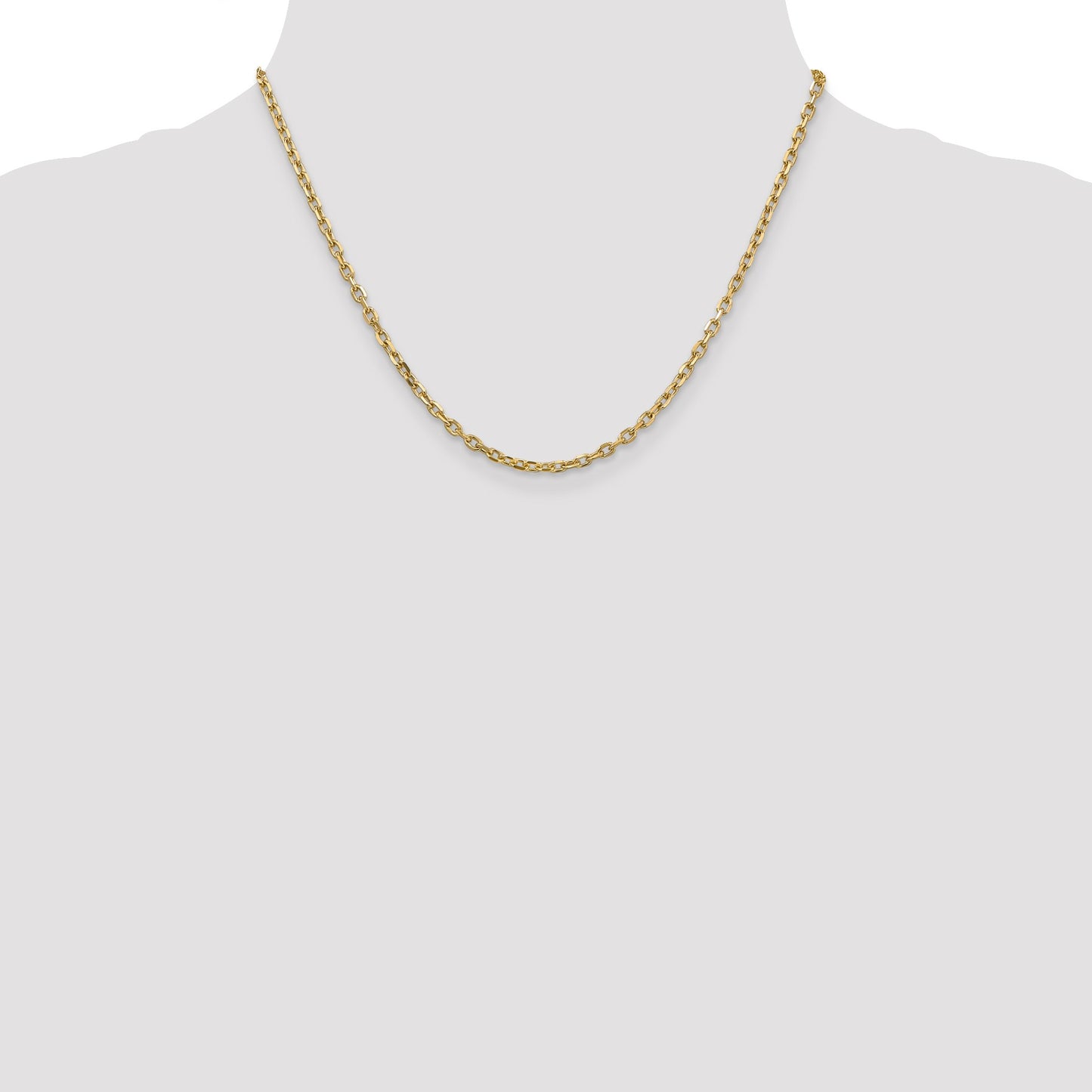 14K 18 inch 3mm Diamond-cut Round Open Link Cable with Lobster Clasp Chain
