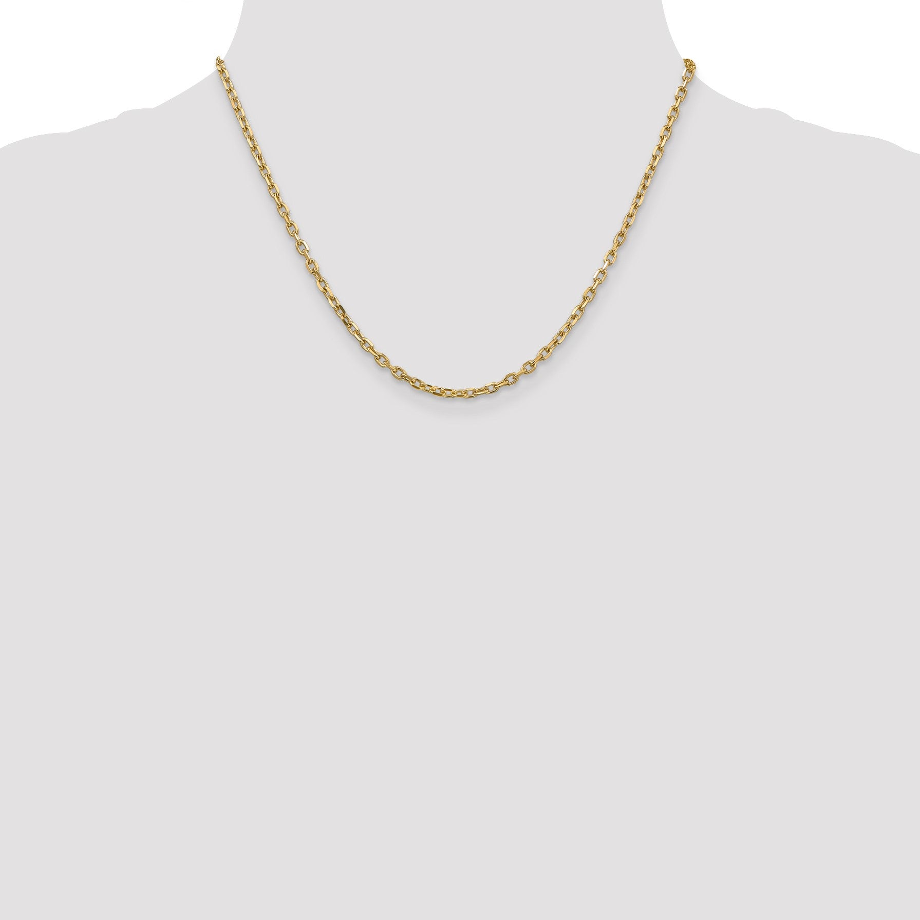 14K 18 inch 3mm Diamond-cut Round Open Link Cable with Lobster Clasp Chain