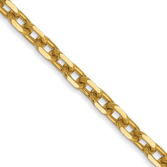 14K 18 inch 3mm Diamond-cut Round Open Link Cable with Lobster Clasp Chain