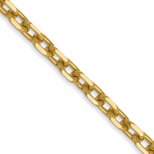 14K 26 inch 3mm Diamond-cut Round Open Link Cable with Lobster Clasp Chain