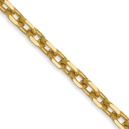14K 30 inch 3mm Diamond-cut Round Open Link Cable with Lobster Clasp Chain