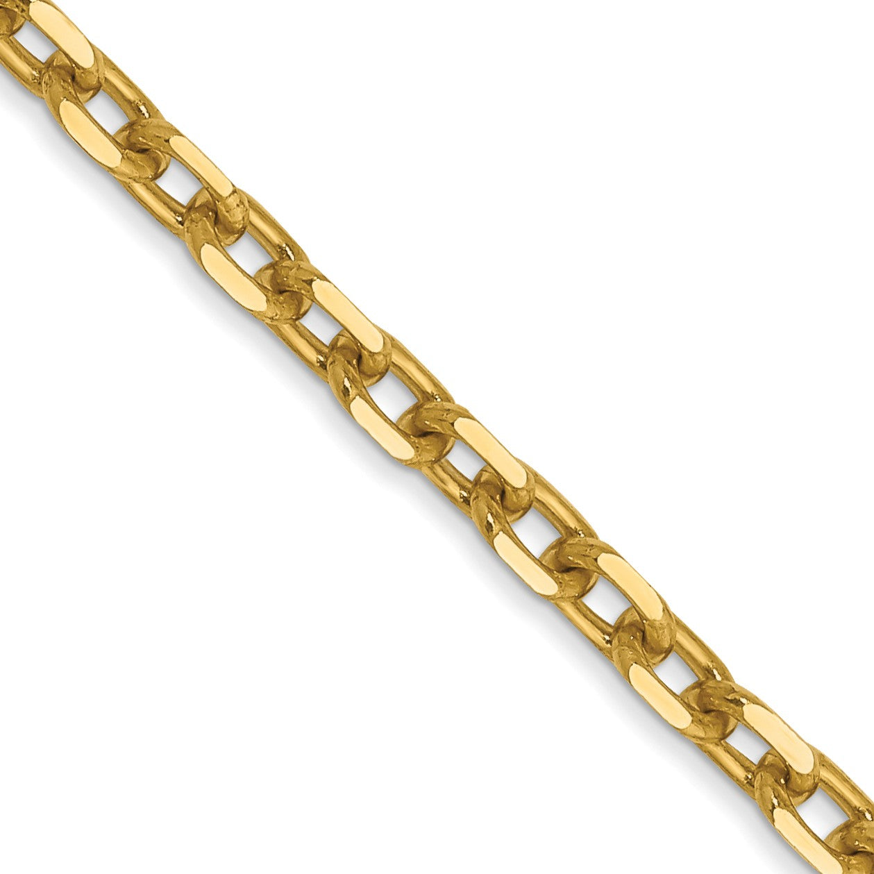 14K 22 inch 3mm Diamond-cut Round Open Link Cable with Lobster Clasp Chain