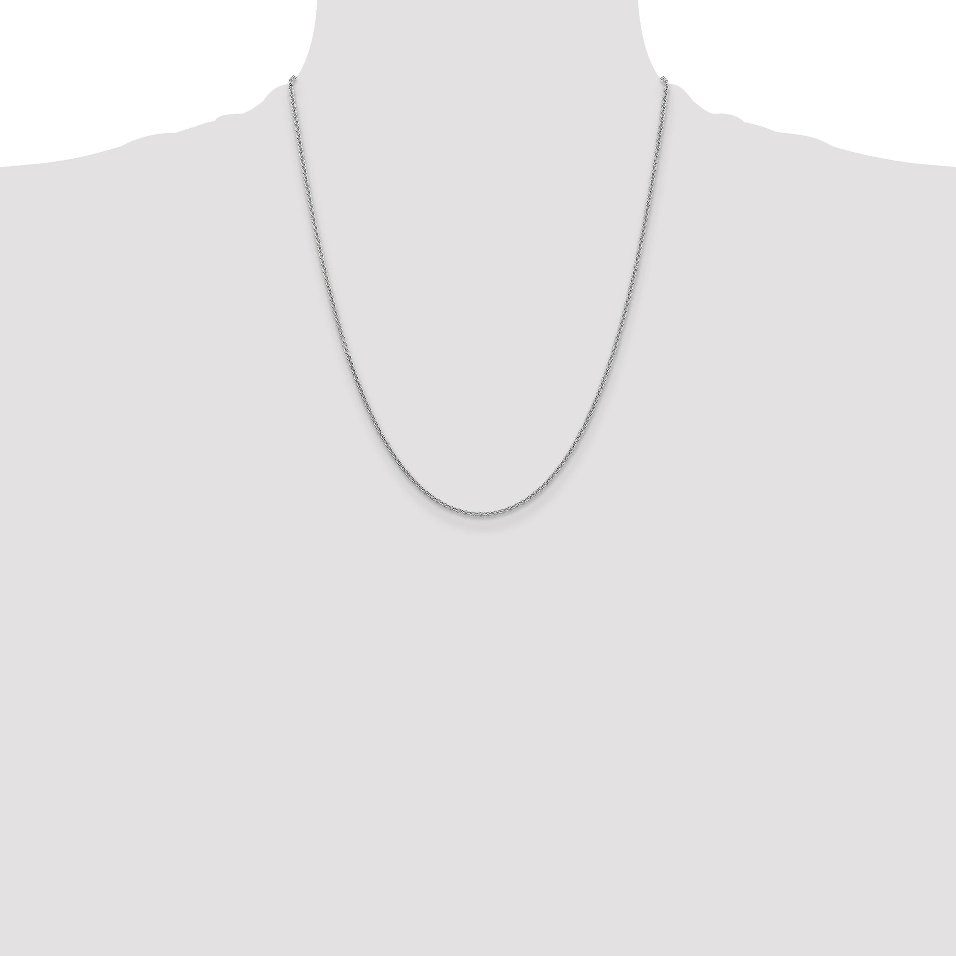 14K White Gold 22 inch 1.6mm Round Open Link Cable with Lobster Clasp Chain