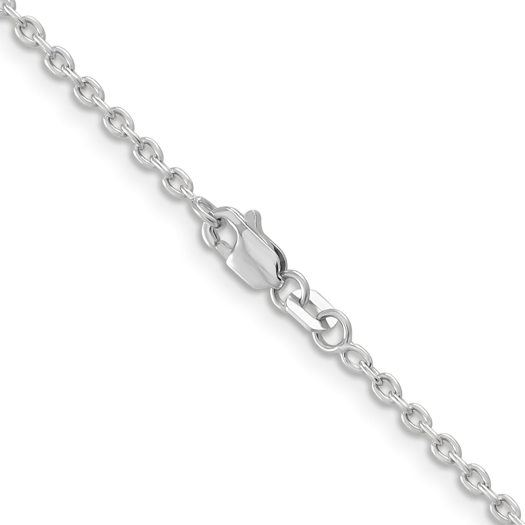 14K White Gold 22 inch 2mm Round Open Link Cable with Lobster Clasp Chain