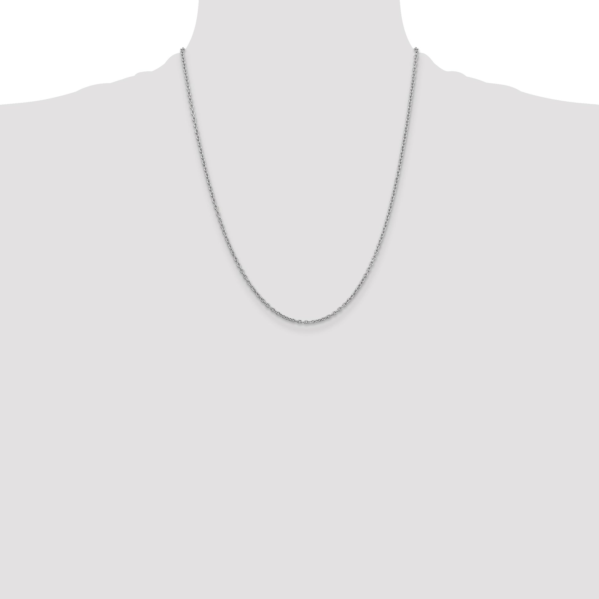 14K White Gold 22 inch 2mm Round Open Link Cable with Lobster Clasp Chain