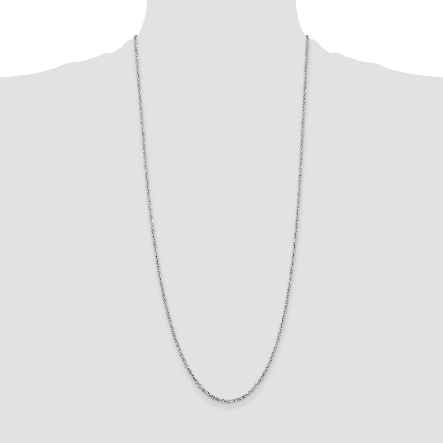 14K White Gold 30 inch 2mm Round Open Link Cable with Lobster Clasp Chain