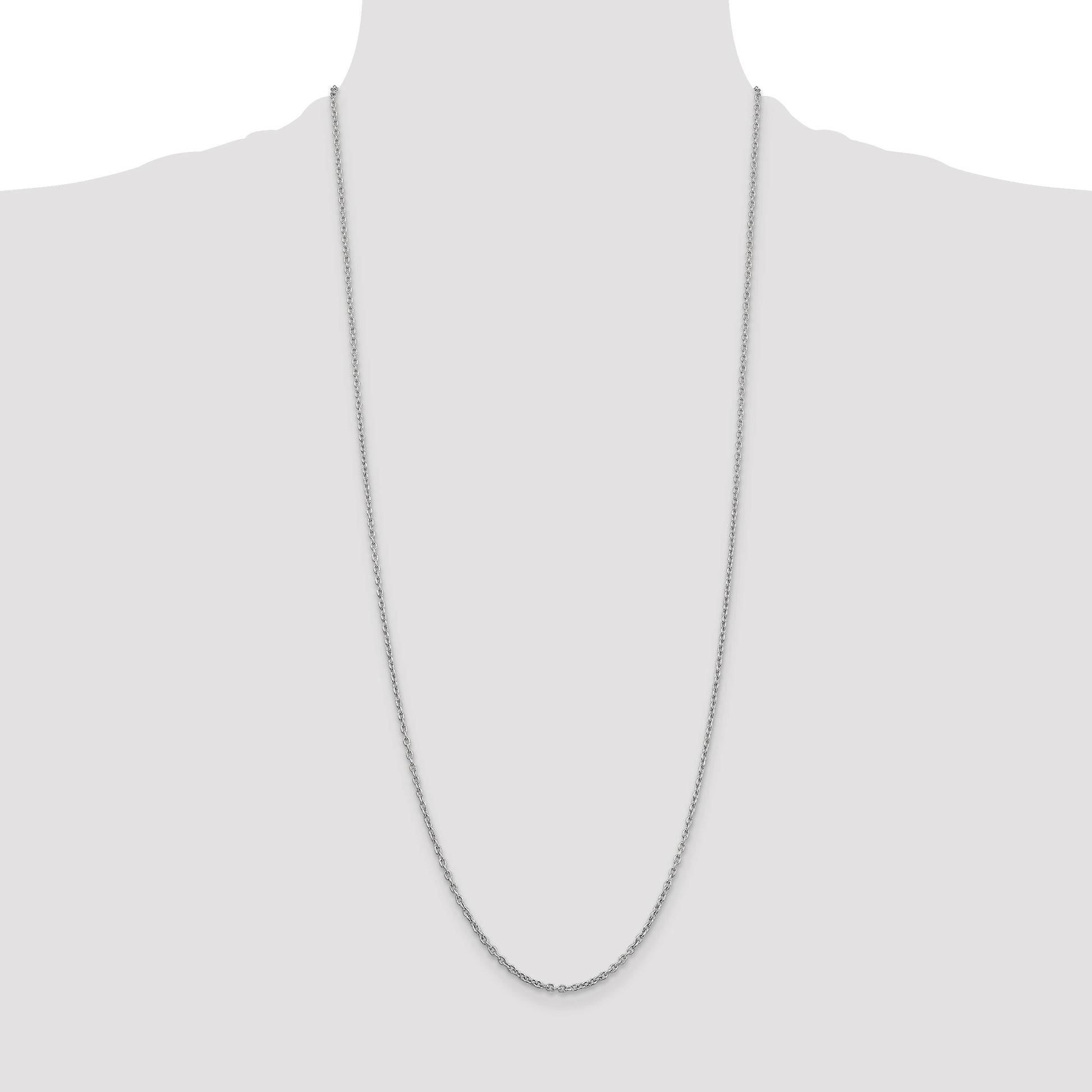 14K White Gold 30 inch 2mm Round Open Link Cable with Lobster Clasp Chain