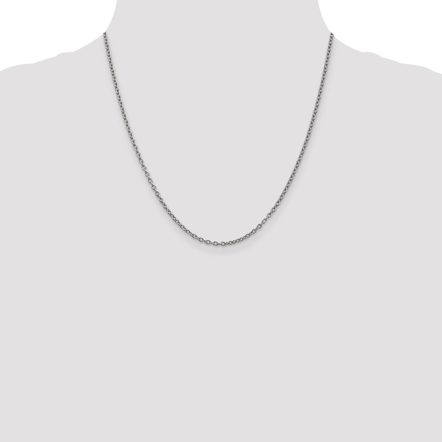 14K White Gold 20 inch 2.4mm Round Open Link Cable with Lobster Clasp Chain