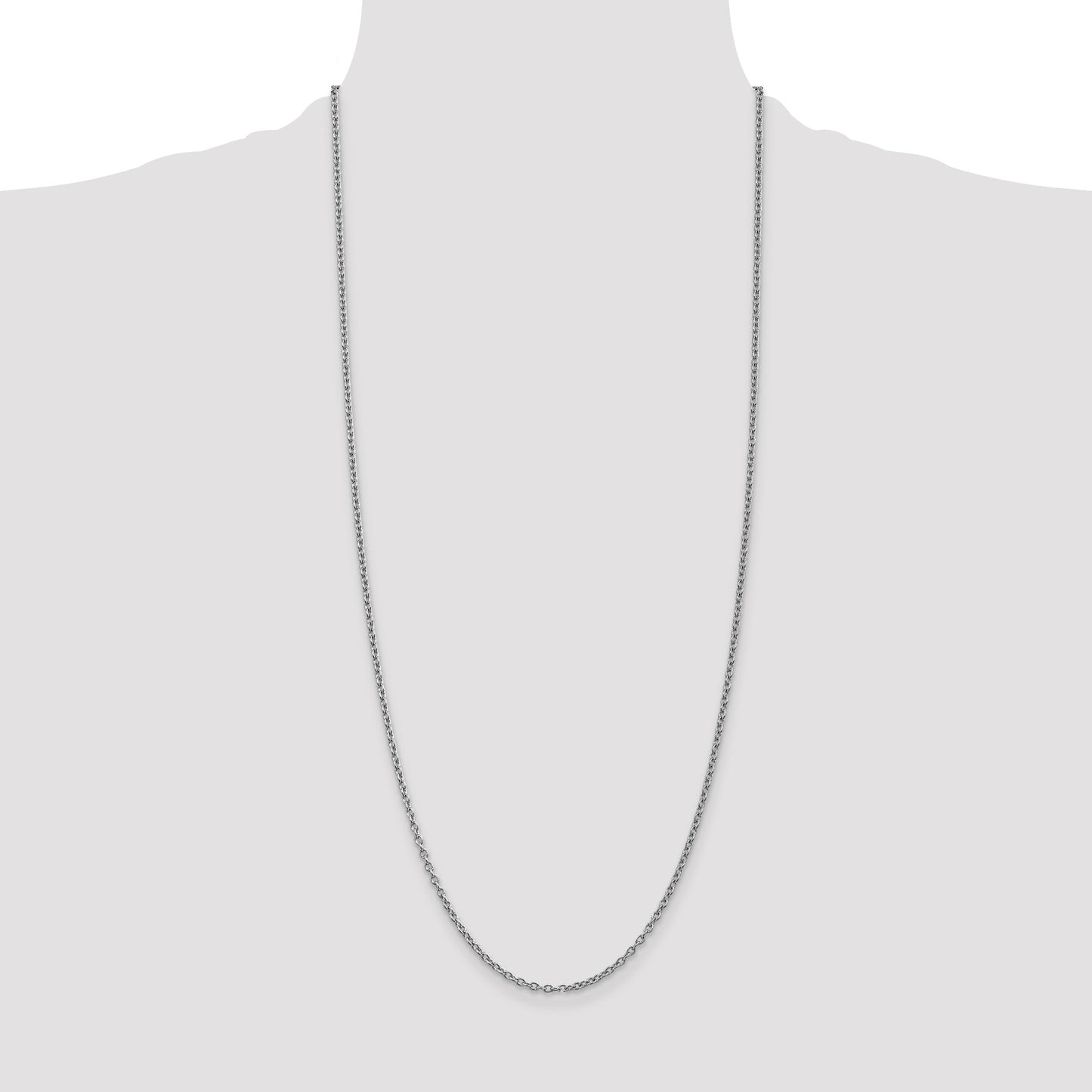 14K White Gold 30 inch 2.4mm Round Open Link Cable with Lobster Clasp Chain
