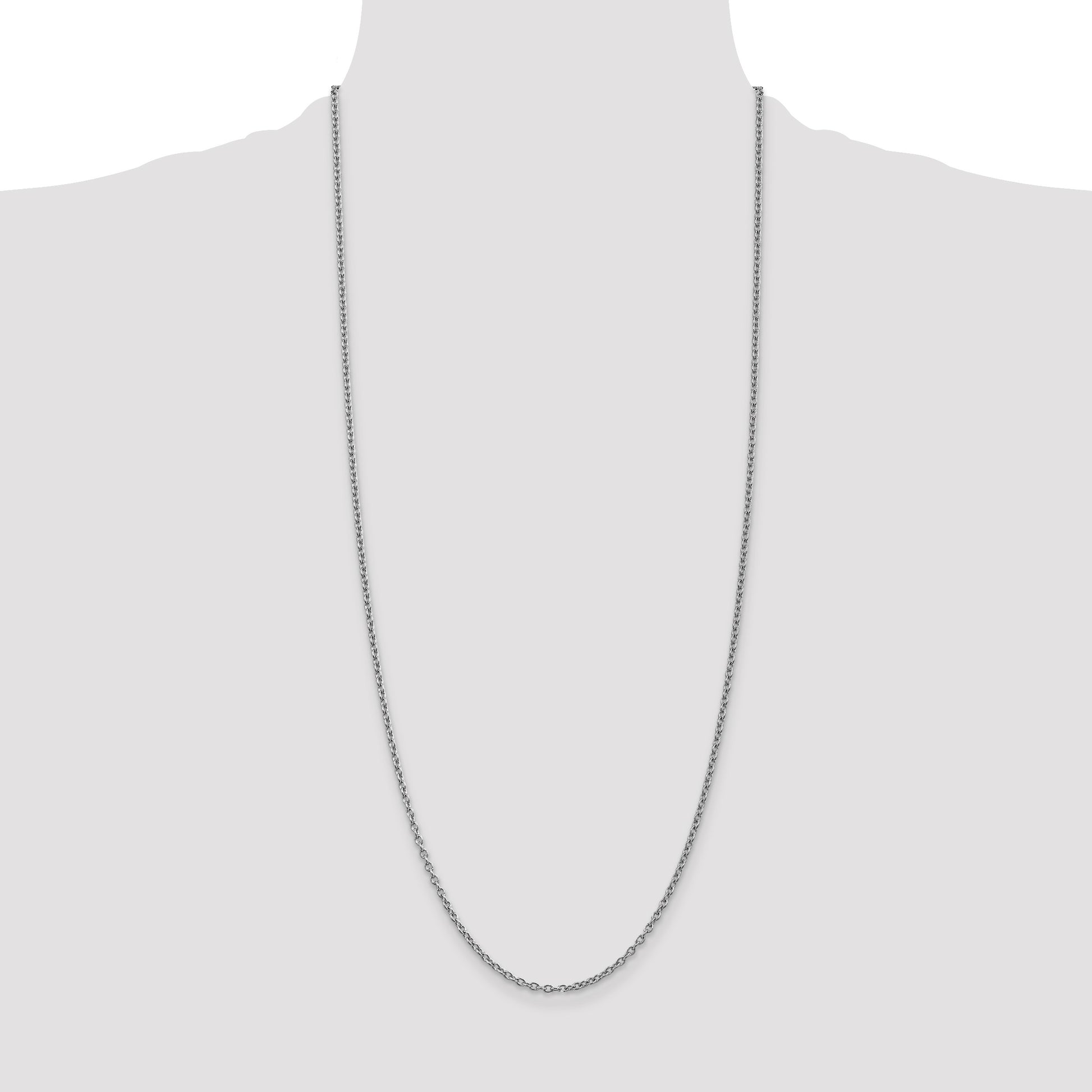 14K White Gold 30 inch 2.4mm Round Open Link Cable with Lobster Clasp Chain