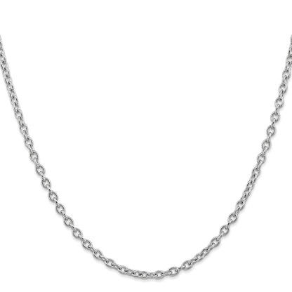 14K White Gold 18 inch 3.2mm Round Open Link Cable with Lobster Clasp Chain