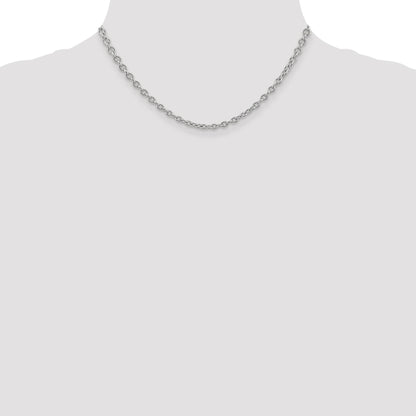 14K White Gold 16 inch 3.2mm Round Open Link Cable with Lobster Clasp Chain