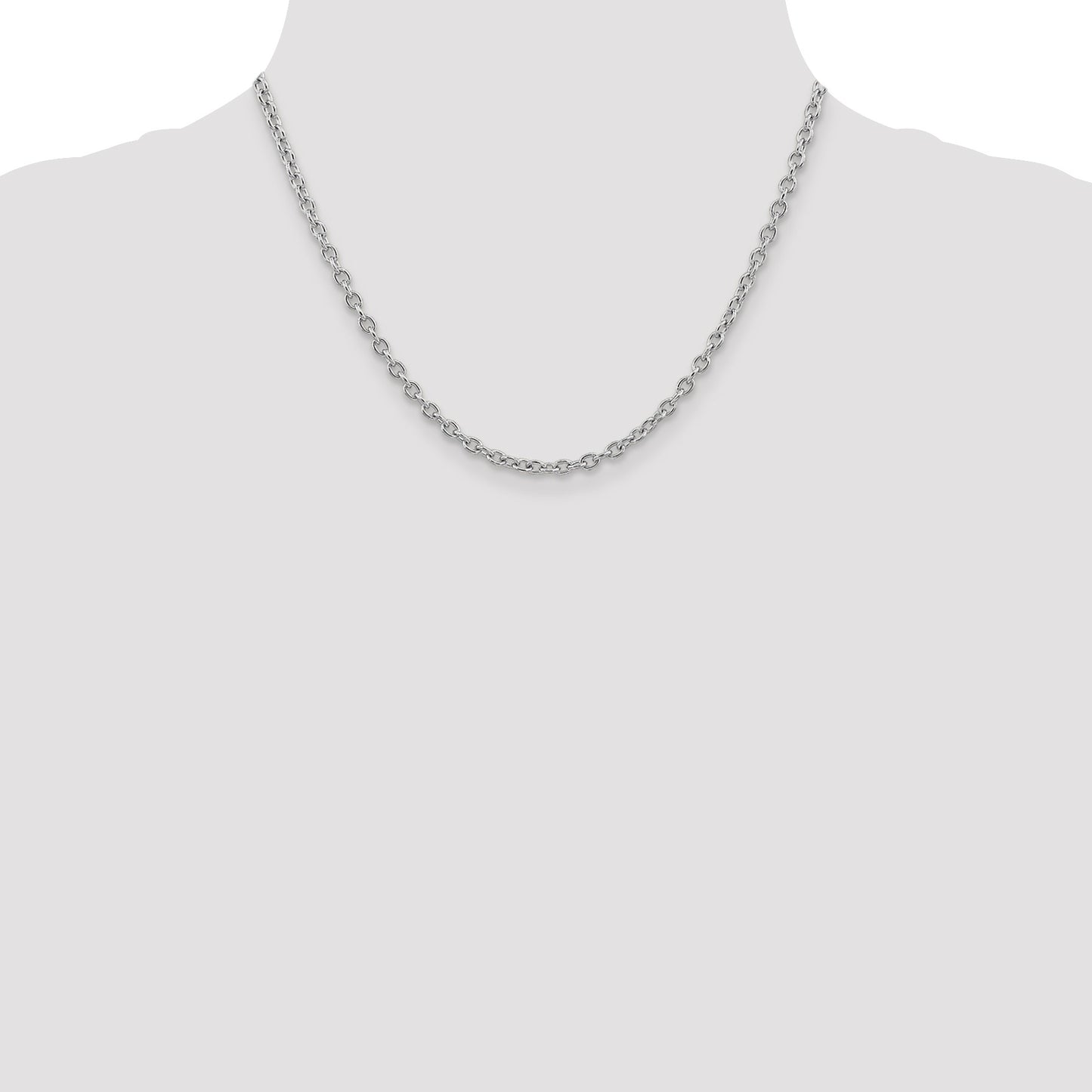 14K White Gold 18 inch 3.2mm Round Open Link Cable with Lobster Clasp Chain