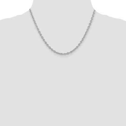 14K White Gold 18 inch 3.2mm Round Open Link Cable with Lobster Clasp Chain