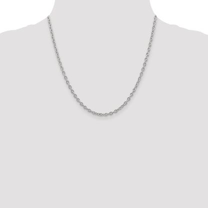 14K White Gold 20 inch 3.2mm Round Open Link Cable with Lobster Clasp Chain