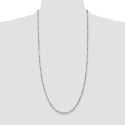 14K White Gold 30 inch 3.2mm Round Open Link Cable with Lobster Clasp Chain