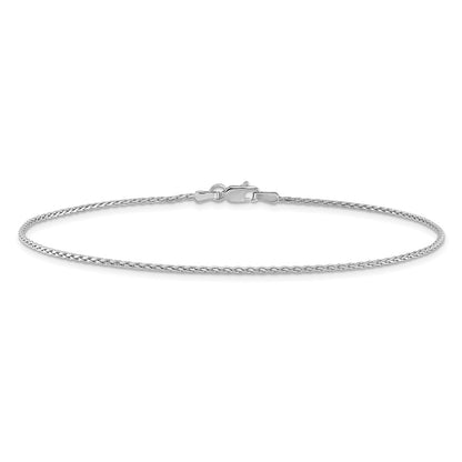 14K White Gold 10 inch 1.5mm Diamond-cut Parisian Wheat with Lobster Clasp Anklet