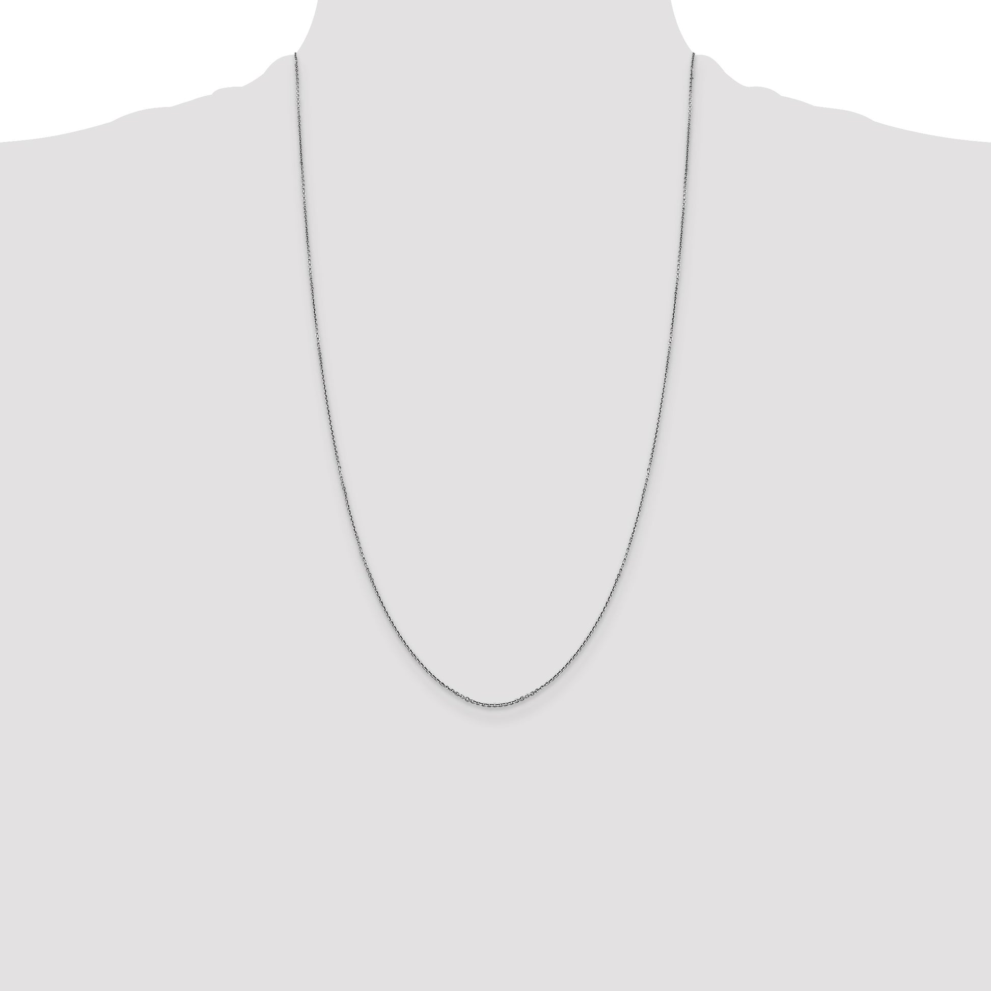 14K White Gold 26 inch .9mm Diamond-cut Round Open Link Cable with Lobster Clasp Chain