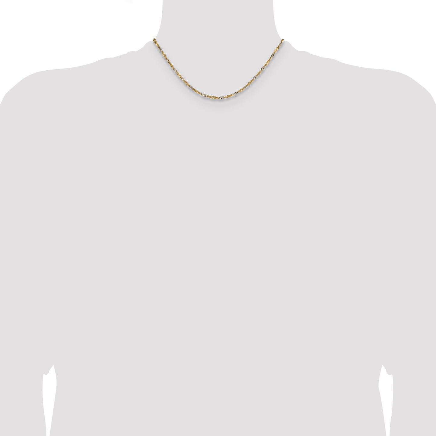 14k Yellow Gold with Rhodium 1.9mm Singapore Chain