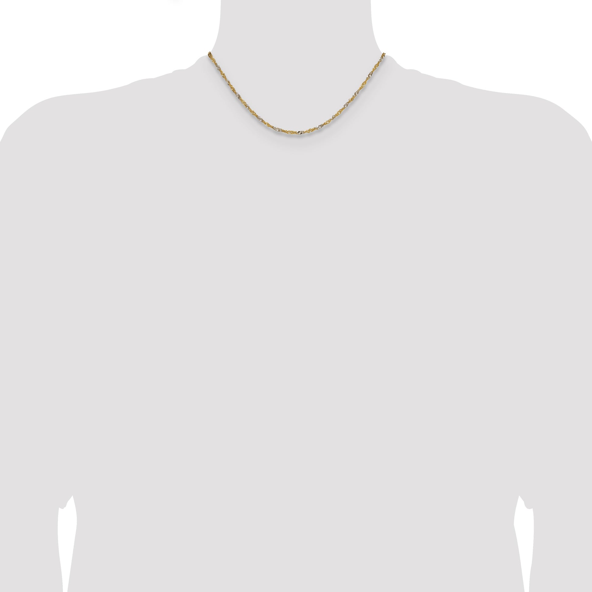 14k Yellow Gold with Rhodium 1.9mm Singapore Chain