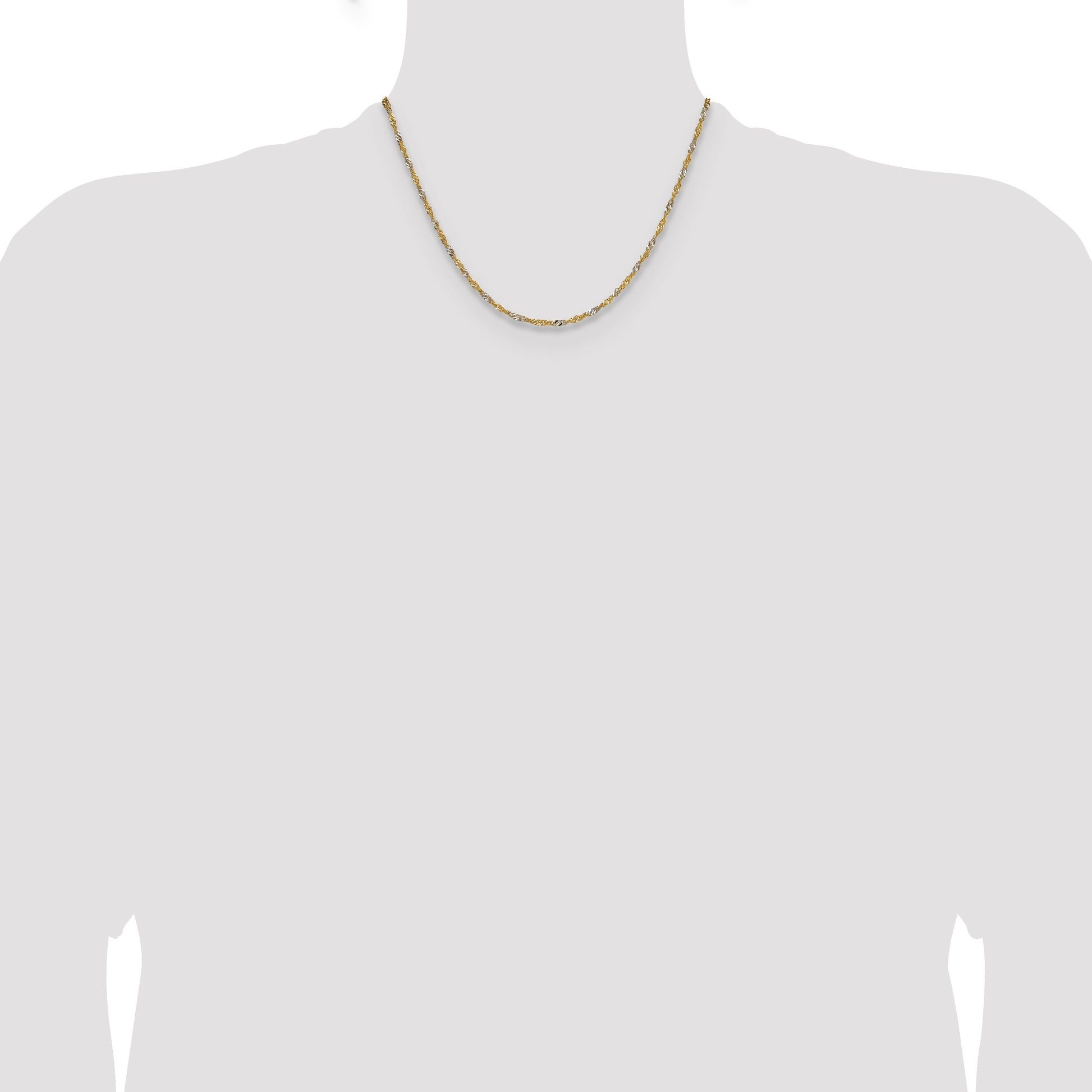 14k Yellow Gold with Rhodium 1.9mm Singapore Chain